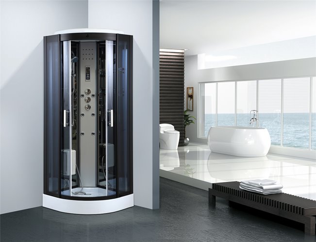 Kabina prysznicowa sauna parowa hydromasaż półokrągła zabudowana czarna 100x100 MO-0513CBS