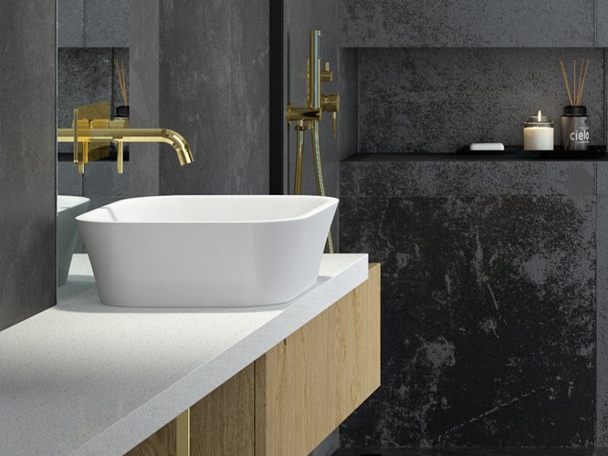 Matowa umywalka nablatowa 40x50 cm z konglomeratu Assos Matt Besco UMMB-A-NB