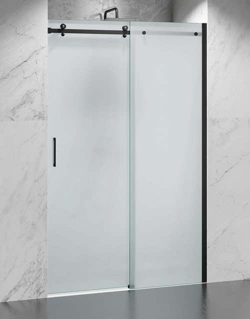 Drzwi prysznicowe rozsuwane prawe/lewe do wnęki 121-127 cm szkło 8mm mleczne profile czarny mat Swiss Liniger