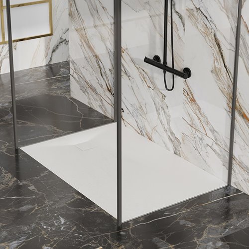 Biały brodzik prysznicowy prostokątny o strukturze kamienia 130x80 cm Riko Hydrosan