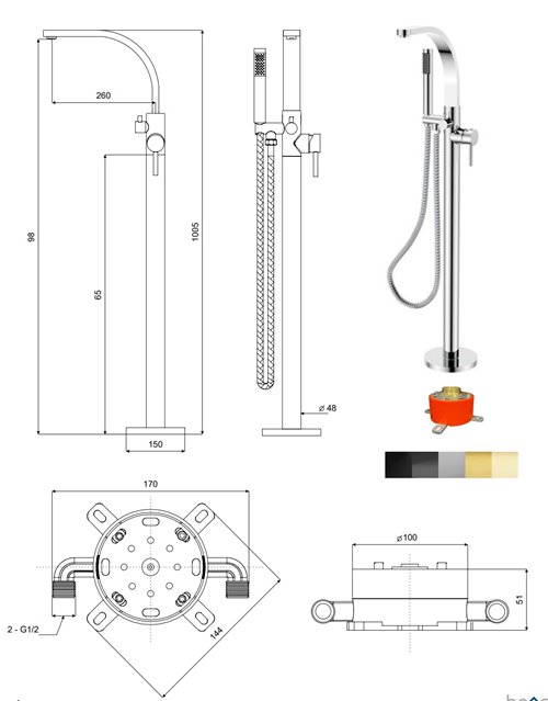 Bateria wannowa wolnostojąca czarna Decco III Besco BW-DIII-CZ Easy Box