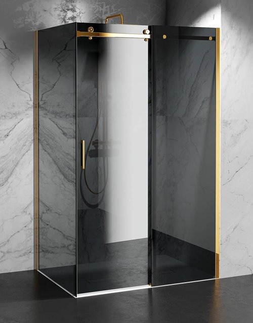 Kabina prysznicowa narożna 110x80 cm szkło 8mm grafitowe profile złoty mat Swiss Liniger