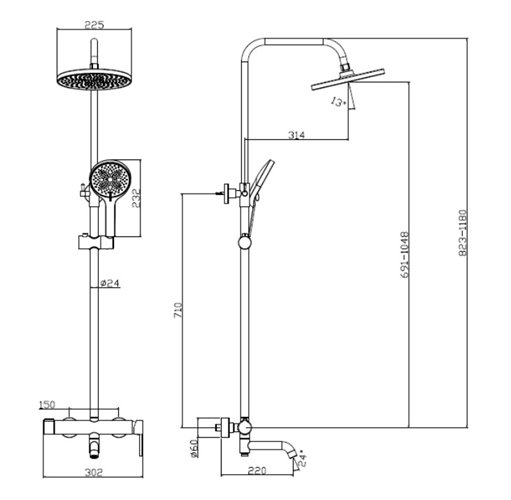 Zestaw prysznicowy natynkowy z wylewką wannową czarny Ultimate ADUL6313H1 Avapax