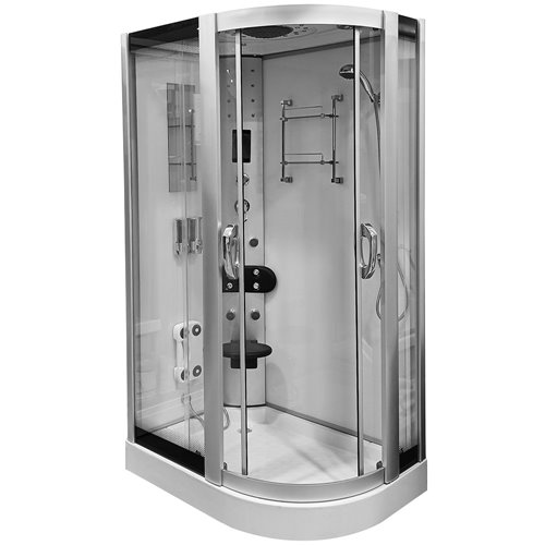 Biała kabina prysznicowa z hydromasażem + sauna na niskim brodziku 120x85 prawa MO-09914PBS