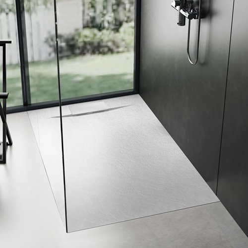 Brodzik prostokątny biały struktura kamienia smc 100x80 Bazalt White Rea