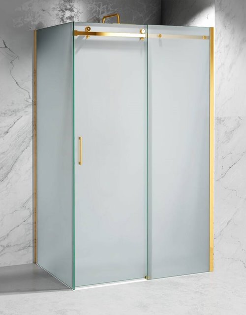 Kabina prysznicowa narożna 110x90 cm szkło 8mm mleczne profile złoty mat Swiss Liniger