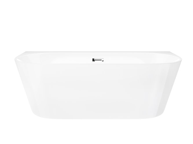 Wanna akrylowa, przyścienna wolnostojąca szeroka krawędź Mono Corsan 150 cm korek klik-klak chrom