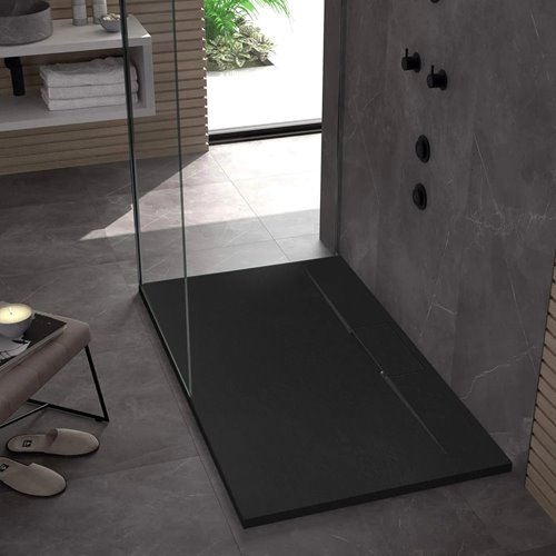 Brodzik prostokątny czarny struktura kamienia smc 120x80 Bazalt Long Black Rea