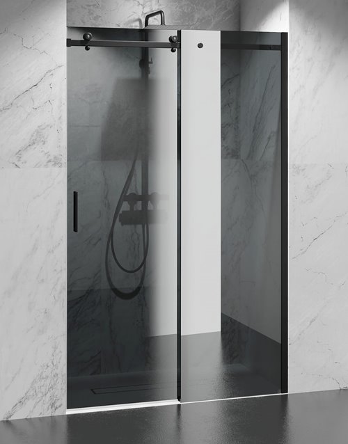 Drzwi prysznicowe rozsuwane prawe/lewe do wnęki 151-157 cm szkło 8mm grafitowe profile czarny mat Swiss Liniger