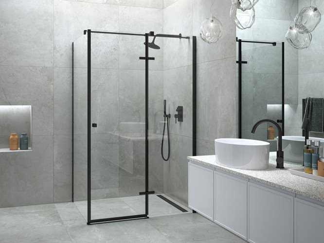 Czarna prostokątna kabina prysznicowa 120x90 prawa Pixa Black Besco