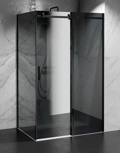 Kabina prysznicowa narożna 150x80 cm szkło 8mm grafitowe profile czarny mat Swiss Liniger