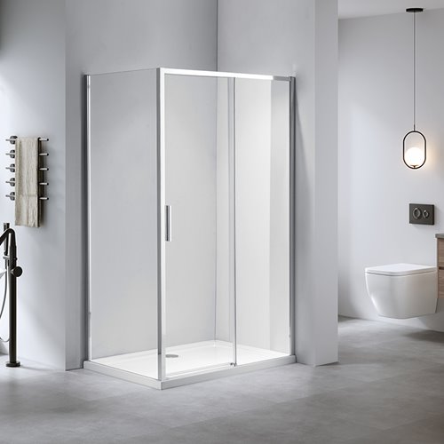 Chromowana prostokątna kabina prysznicowa Super Slim Nova 100x90 drzwi rozsuwane