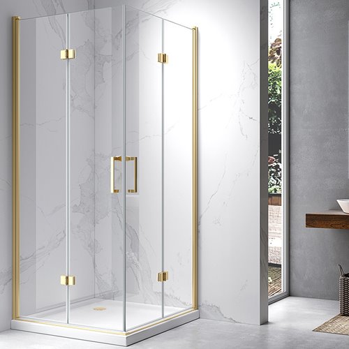 Złota kabina prysznicowa kwadratowa drzwi składane 90x90 KZ08CG
