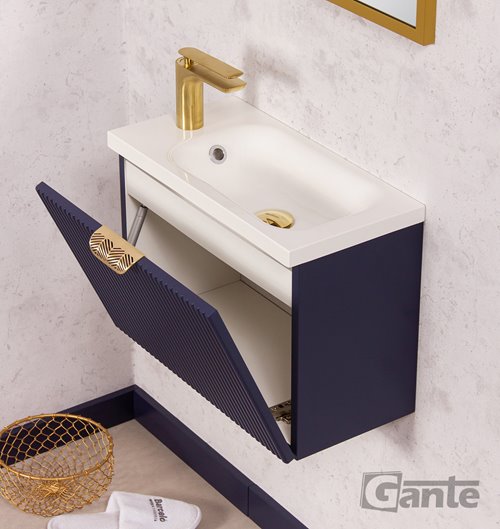 Szafka łazienkowa wisząca z umywalką granatowy mat 50 cm Fresco Gante