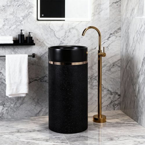 Umywalka wolnostojąca ceramiczna okrągła czarna 86x40 cm SCOT1-BL-WOF-860