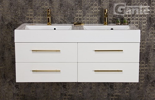Szafka wisząca biały mat z umywalką dwie komory 120cm Belli Gold Gante