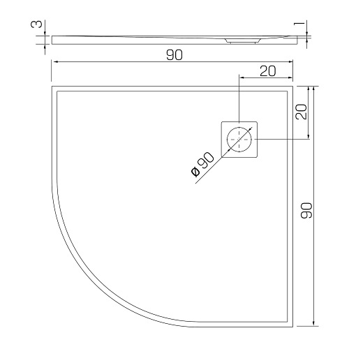 Brodzik półokrągły 90x90 biały New Trendy Mori B-0451