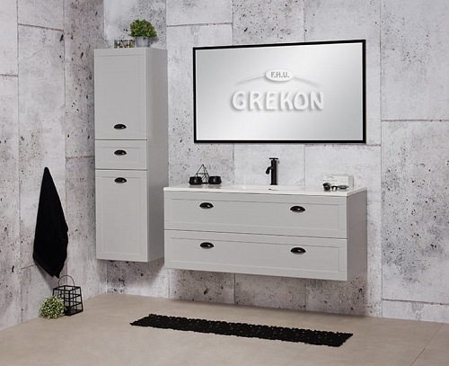 Szafka łazienkowa szara wisząca z umywalką 120/45 Grend