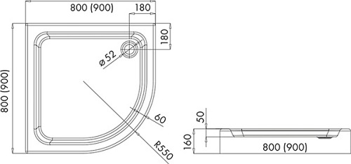 Kabina prysznicowa, półokrągła z brodzikiem 90x90 Ultra