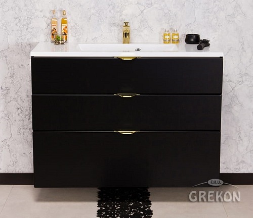 Czarna matowa szafka łazienkowa z umywalką 100/3 cm Victa Gante