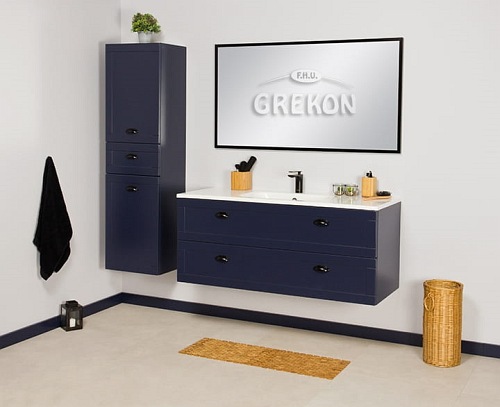 Wisząca szafka z umywalką granatowy mat 120 cm seria Grend Gante