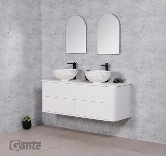 Szafka łazienkowa wisząca LILIA SMOOTH 140 cm biały mat z umywalką Gante