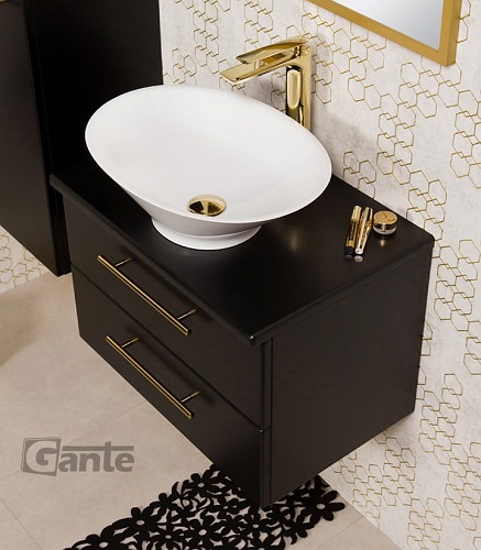 Szafka łazienkowa wisząca 60 cm czarny mat z umywalką nablatową Belli Gold Gante