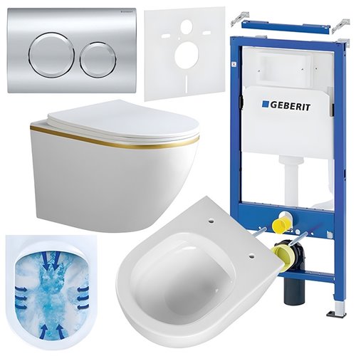 Zestaw podtynkowy stelaż GEBERIT DUOFIX + miska PEAK-WH-GL-RIM-03 + przycisk DELTA 20 chrom