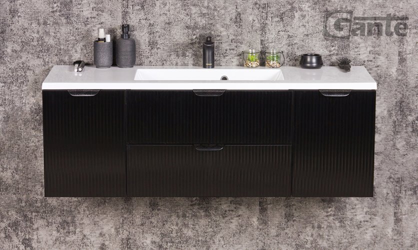 Szafka łazienkowa z umywalką wisząca szklane fronty czarny mat 120 cm Bravia Gante