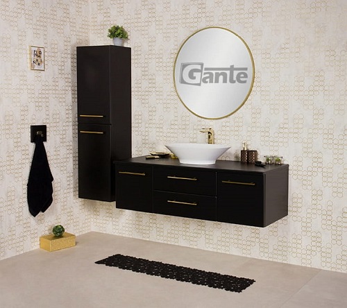 Szafka łazienkowa wisząca 140/50 cm czarny mat z umywalką nablatową Belli Gold Gante