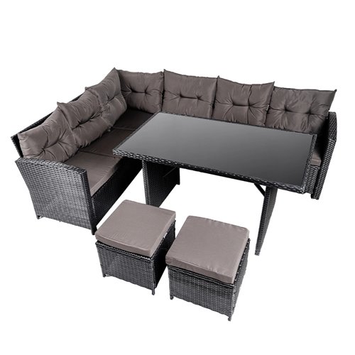 Zestaw mebli ogrodowych z technorattanu narożnik, stół, pufy Toledo Czarny