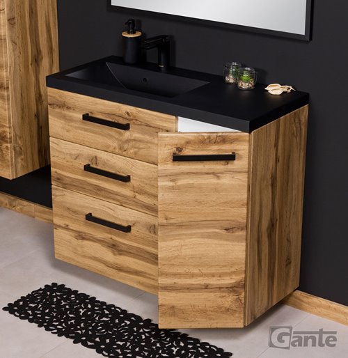 Szafka wisząca z czarną matową umywalką 90 cm kolor dąb naturalny 39/3 seria Fokus Loft Gante