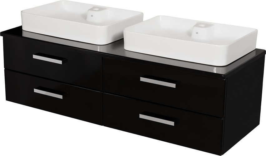 Czarna szafka wisząca z dwiema umywalkami 140 cm Luna seria Fokus C