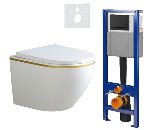 Zestaw podtynkowy stelaż CERSANIT MITO 40 MECH + miska PEAK-WH-GL-RIM-02 + przycisk ENTER II czarny mat