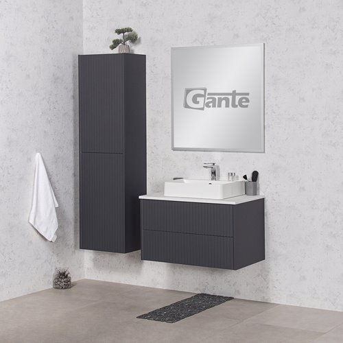 Szafka łazienkowa wisząca frezowana z umywalką 80 cm Mirage kolor szary mat