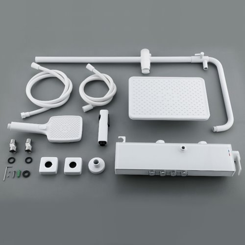 Biały zestaw prysznicowy natynkowy z termostatem F19-WH LCD