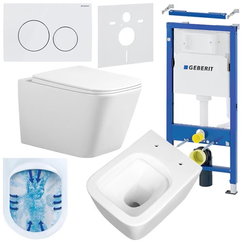 Zestaw podtynkowy stelaż GEBERIT DUOFIX + miska RAIN-WH-RIM-03 + przycisk DELTA 20 biały