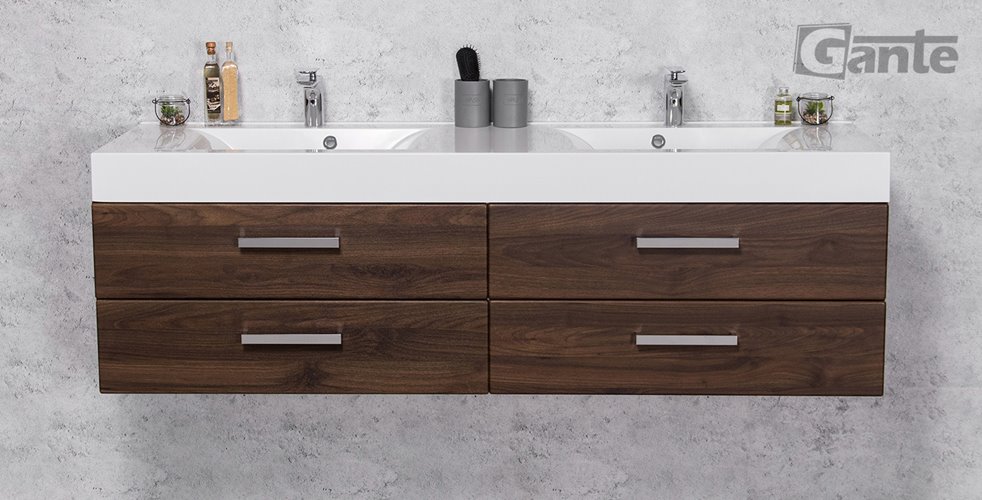 Szafka łazienkowa wisząca z umywalką 160 cm 50/4 Nela Fokus kolor orzech