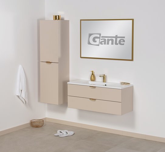 Szafka łazienkowa piaskowa z umywalką złoty uchwyt 100 cm Magnolia Gante