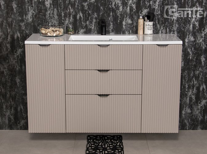 Szafka łazienkowa z lamelami wisząca z umywalką 120 cm 39/3 Victa Lamello kolor fume mat