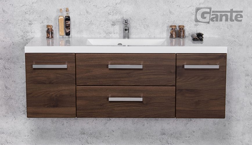 Szafka łazienkowa wisząca z umywalką 120 cm 39/2 Fokus kolor orzech