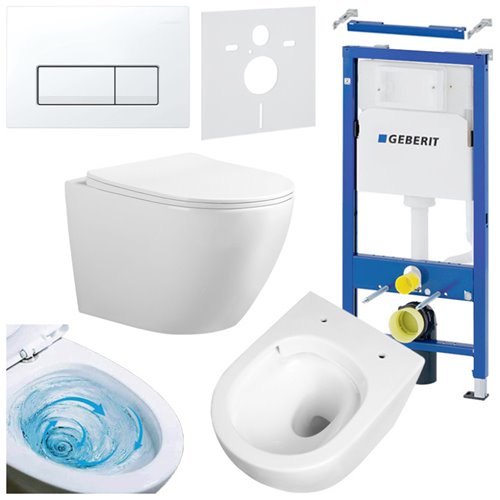 Zestaw podtynkowy stelaż GEBERIT DUOFIX + miska FLOW-WH-TR-03 + przycisk DELTA 50 biały