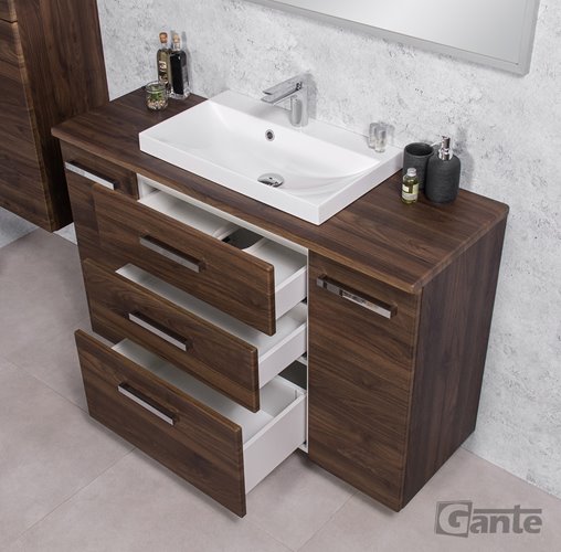 Szafka łazienkowa wisząca z umywalką nablatową 120 cm 39/3 Fokus kolor orzech