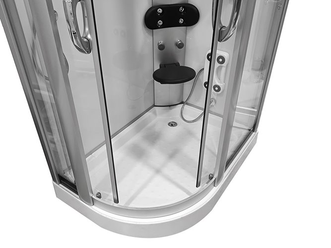Biała kabina prysznicowa z hydromasażem + sauna na niskim brodziku 120x85 lewa MO-09914LBS