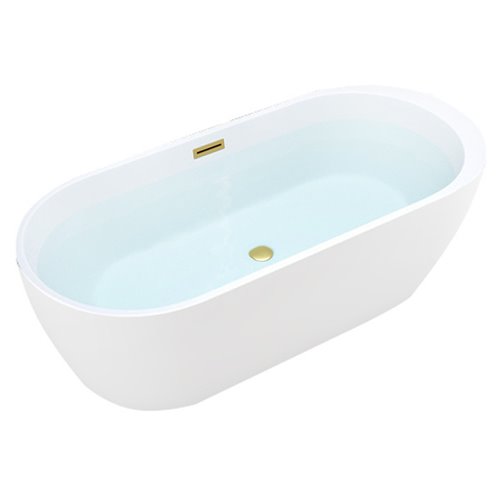 Wanna wolnostojąca biała przelew i korek złoty szczotkowany 170 cm Porto Hydrosan