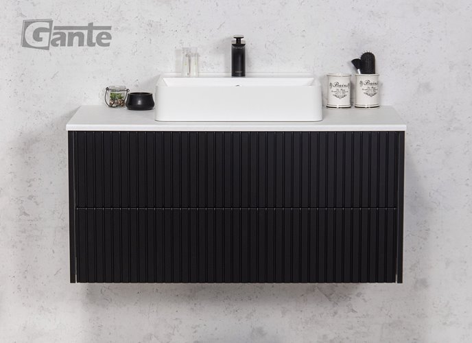 Szafka łazienkowa wisząca frezowana z umywalką 100 cm Mirage kolor czarny mat