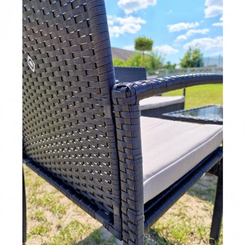 Meble ogrodowe kolor czarny technorattan sofa, stół, krzesła zestaw Pires