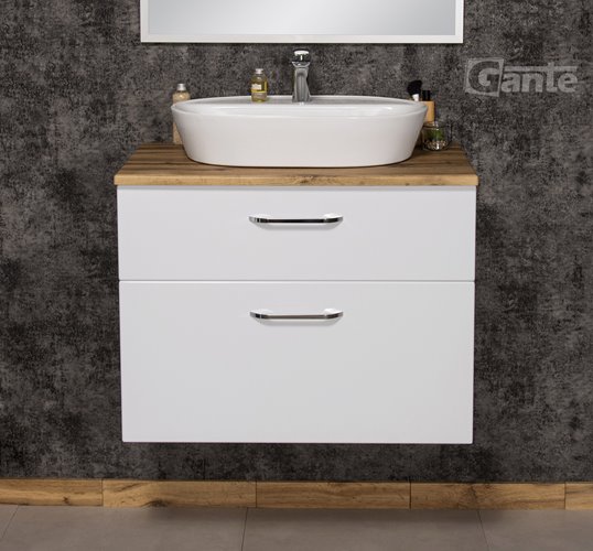 Szafka łazienkowa wisząca z umywalką nablatową 80 cm SETTO MODULO kolor biały połysk