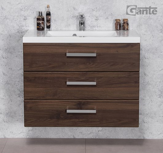 Szafka łazienkowa wisząca z umywalką 80 cm 39/3 Fokus kolor orzech