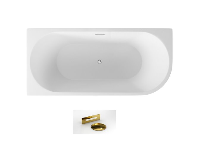 Wanna przyścienna narożna lewa syfon z przelewem złoty 150 cm Zoya Besco WAS-150-ZLZ